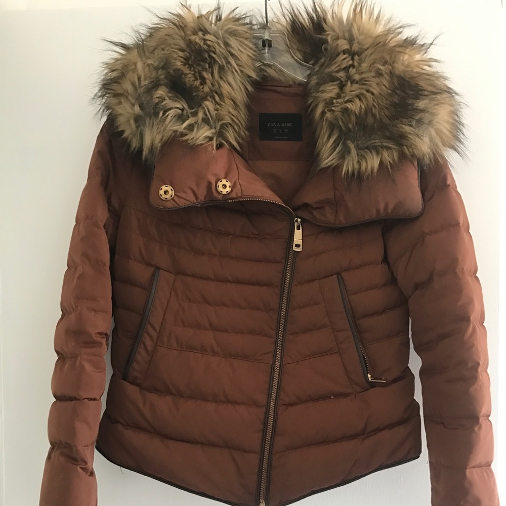 Zara Brown fur neck coat
